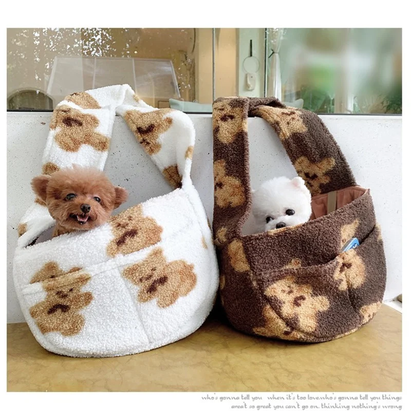 

Pet Cats Carrier Bags Sling Backpack Fleece Cartoon Bear Printing Small Dog Bags Transport Carrying for Dog Handbag Pet Supplies