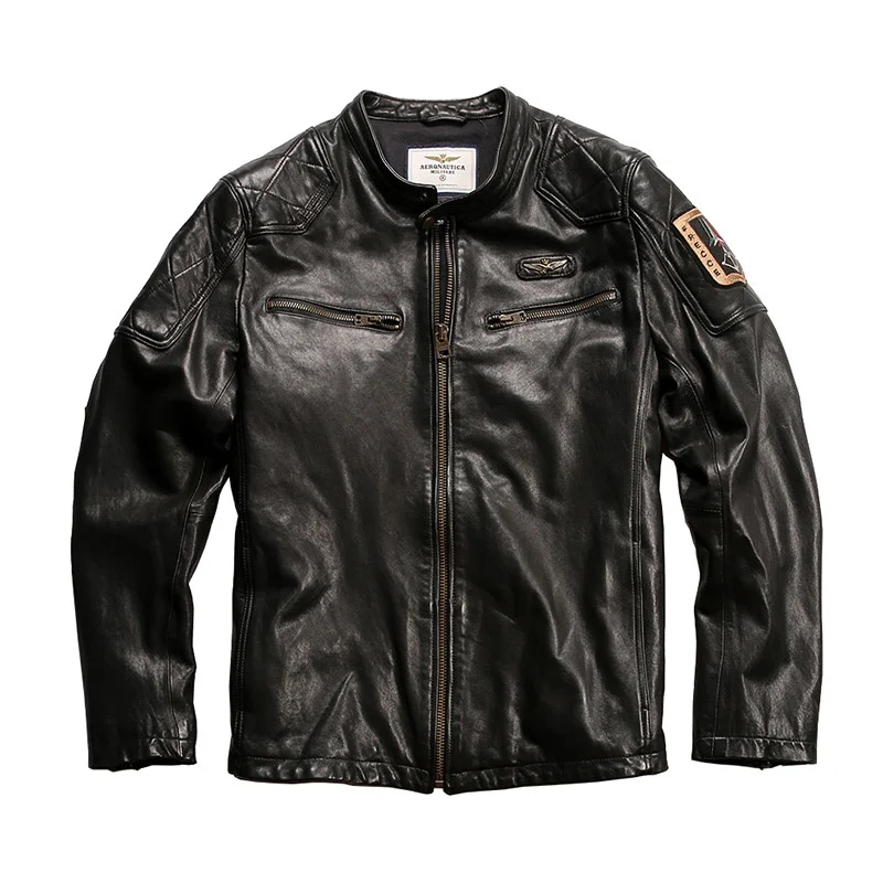 

Vegetable-tanned Coat Legitimate Stand Genuine Collar Men's Real Leather Motorcycle Jacket Sheepskin