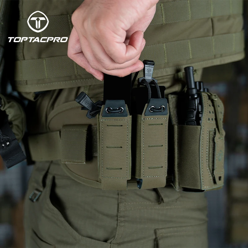 TOPTACPRO Тактический двойной чехол для магнитов 9 мм MOLLE с открытым верхом легкий вес