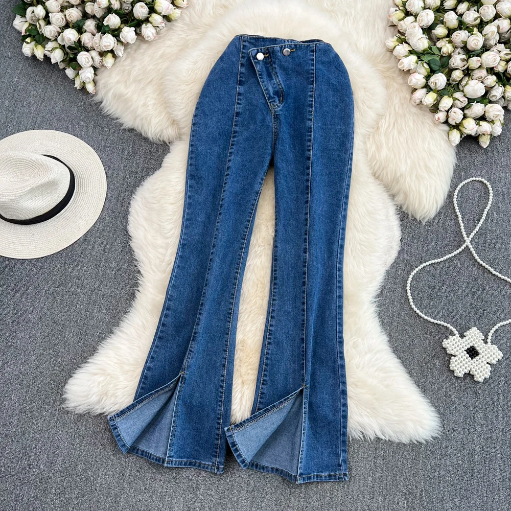 

Women's 2022 Autumn High Waist Slit Slightly Laced Jeans