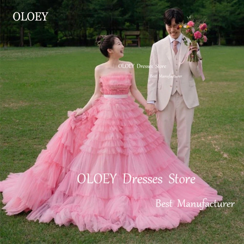 

OLOEY Princess Blush Pink Ruffles Tiered Organza Long Prom Dresses For Wedding Photoshoot Korea Women Evening Gowns Garden