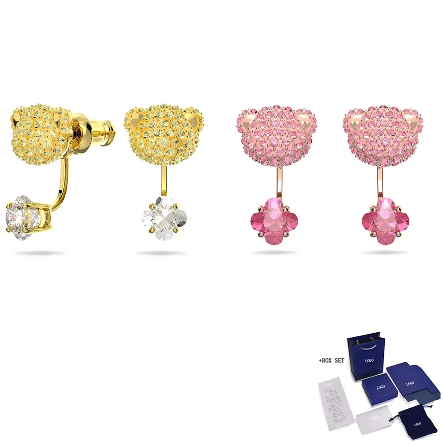 Купи Hot Sales Jewelry SWA New TEDDY Water Drop Shape Earrings Gold and Pink Dazzling Crystal Ladies Luxury Romantic Bear Jewelry за 1,165 рублей в магазине AliExpress