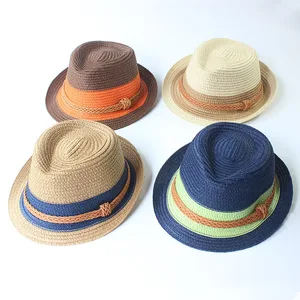 Imported Parent-child Kids Summer Beach Straw Hat Jazz Panama Fedora Hat Gangster Cap Outdoor Breathable Hats