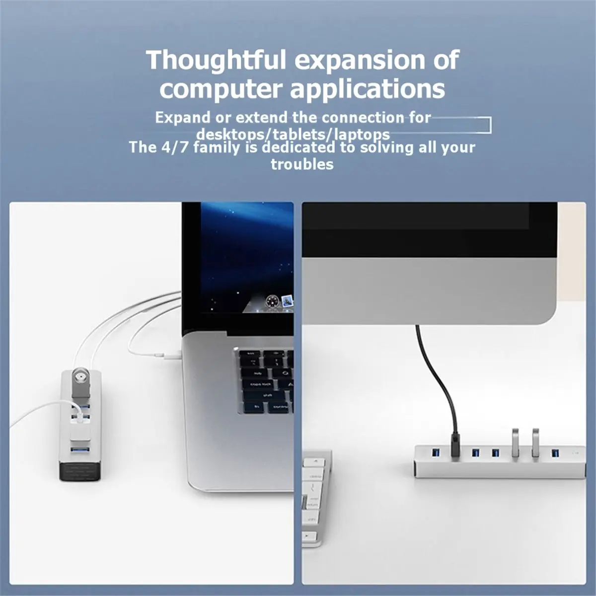 Фото USB-хаб newA10R с 4 портами USB 3.1 и 3 портами Type-C 3.1, многопортовый настольный USB-адаптер, USB-разветвитель с питанием для ноутбуков, телефонов, ПК и т.д. №1