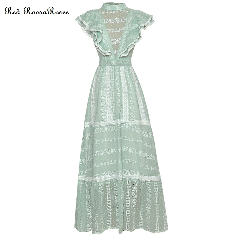 

Женское вечернее платье RoosaRosee, красное кружевное платье с отложным воротником и цветочным принтом, с коротким рукавом, весна 2022