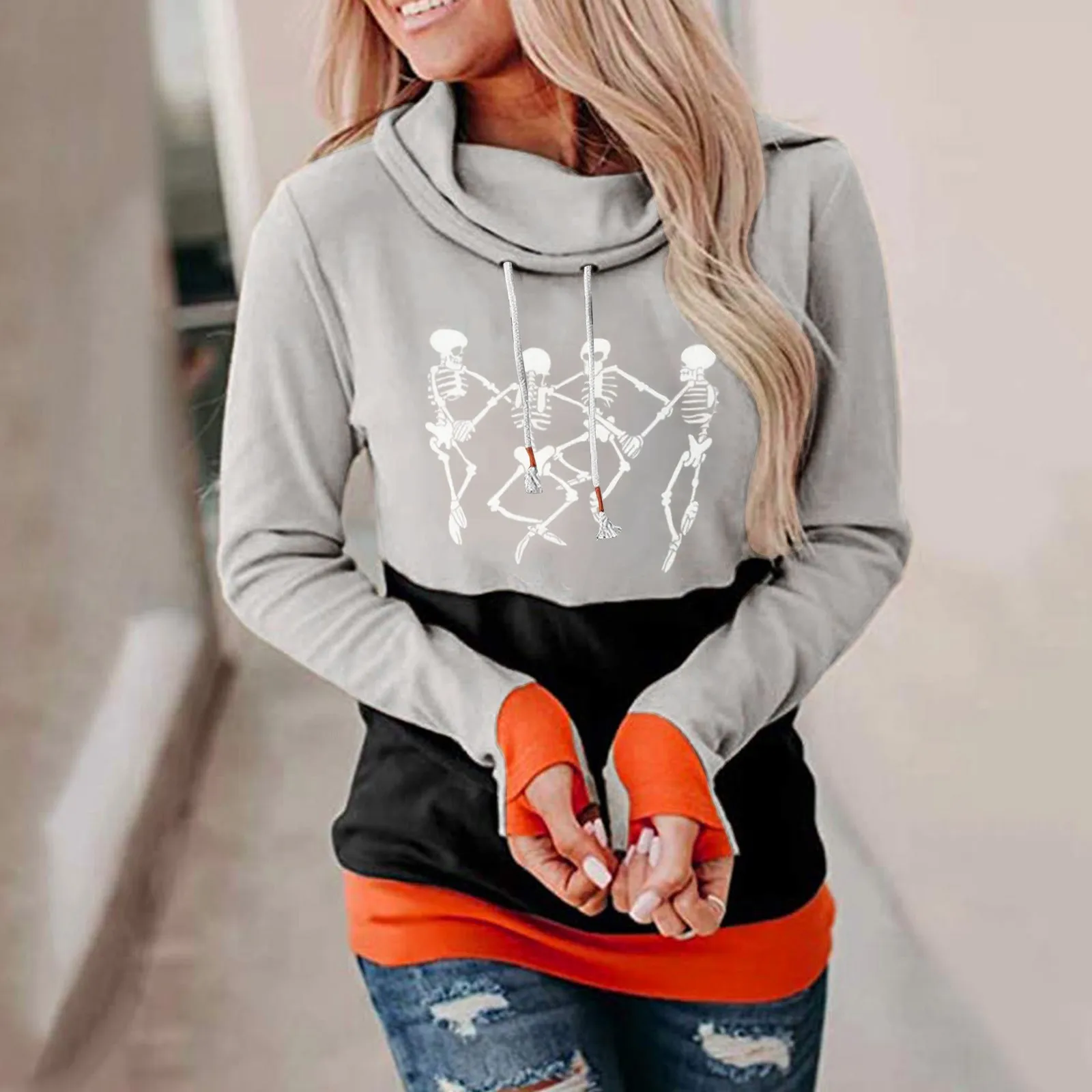 

Women Halloween Printing Sweatshirt Casual Long Sleeve Hooded Loose Pullover Hoodie Girls Workout Top Sleeve Hoodie Teens Girls