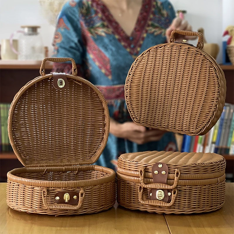 

Новый Круглый ротанговый прием чай лунный торт фотообои с винтажным плетеным чемоданом из ротанга