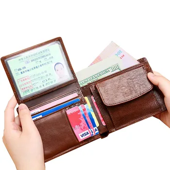 Classic Men's Wallet Vintage Genuine Leather Wallets for Men RFID Blocking Credit Card Holder Organizer Purse Wallet Man 1