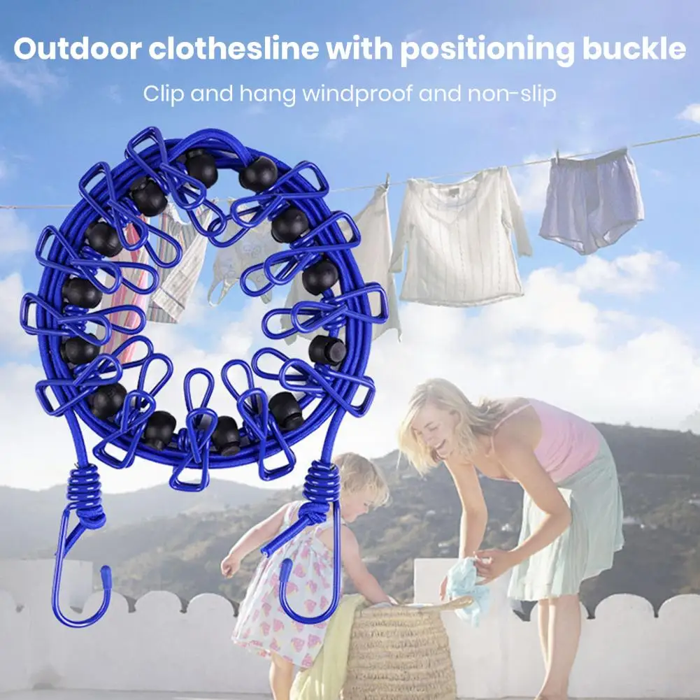 

Camping Clothesline Convenient Thickened Anti-slip Buckle Clothesline with Windproof Clip Camping Supplies