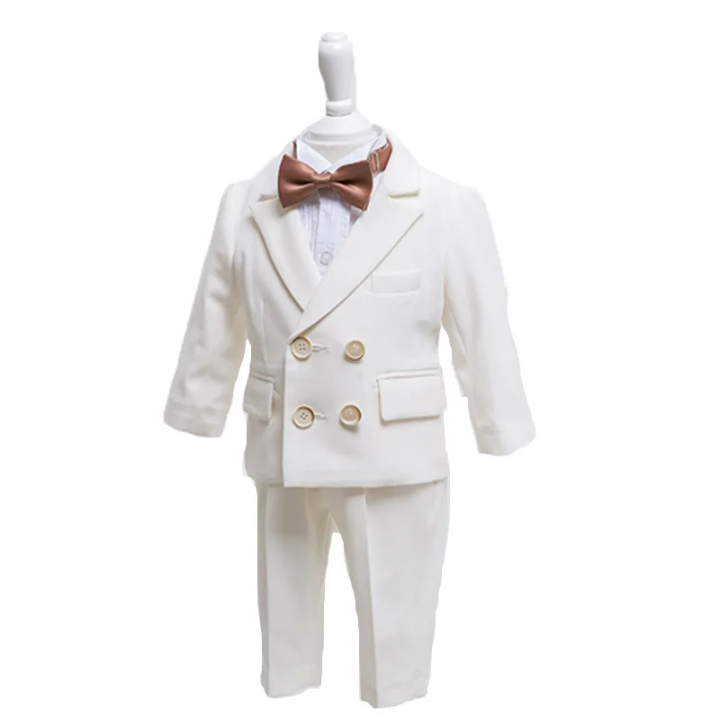 

Double Breasted Suits Performance Suit for Child Boy 2 Piece Notched Lapel White Blazer Pants Set Kids Tuxedo 3-16 Years Old