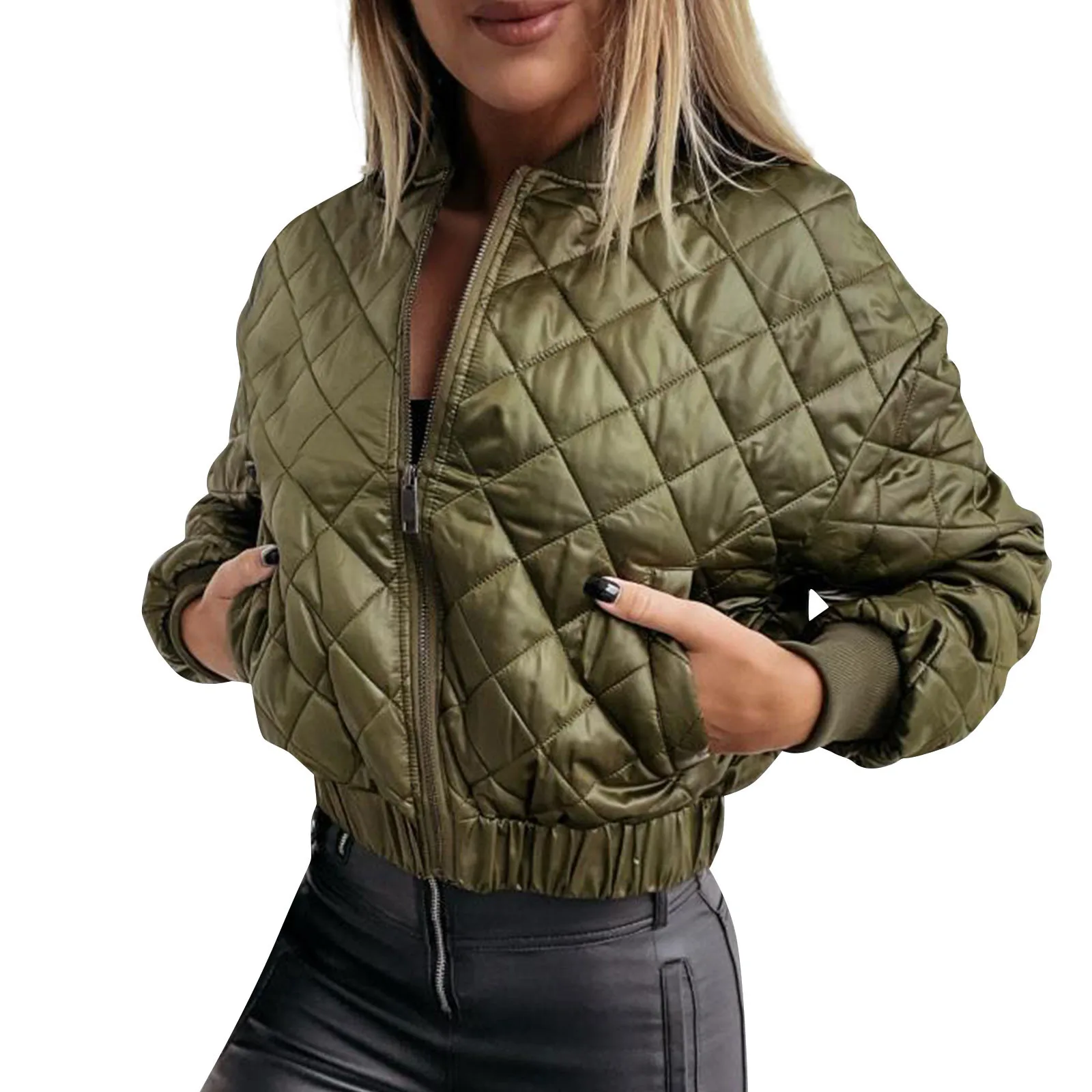 

Winter Jacket Women 2023 Short Stand Collar High Waist Cotton Jacket Women's Versatile Thin Cotton Outwear Autumn Coats