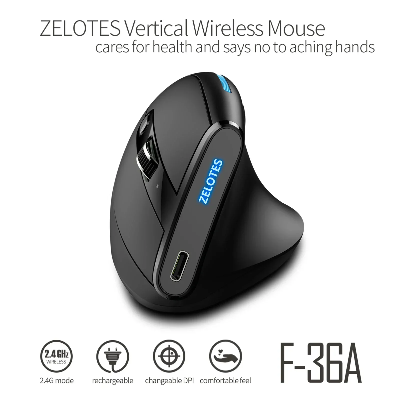 ZELOTES F-36A 2 4G Беспроводная мышь с зарядкой Blu-ray 6-кнопочная оптическая для ПК