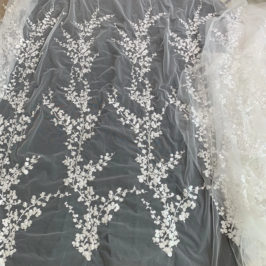 

Тюлевая кружевная ткань для свадебного платья, 3d вышивка ручной работы, 1 ярд