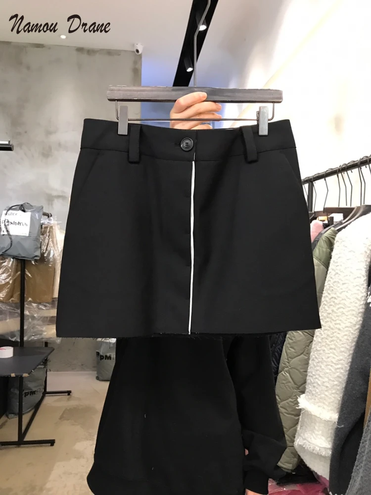 

Namou Drane 2022 Spring and Summer New Casual All-match Small A-line Skirt High Waist Stitching Suit Short Skirt Women