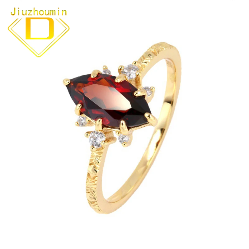

S925 Real Silver Luxury 10mm Natural Garnet Ring for Women Engagement Marriage Proposal Ring Unique Design Zircon Gift for Girls