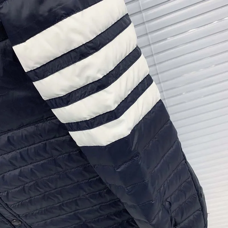 TB THOM Down Jacket Classic White 4-Bar Striped Style Men Outerwear Coat Winter Slim Short Hooded Warm White Duck Down Coat
