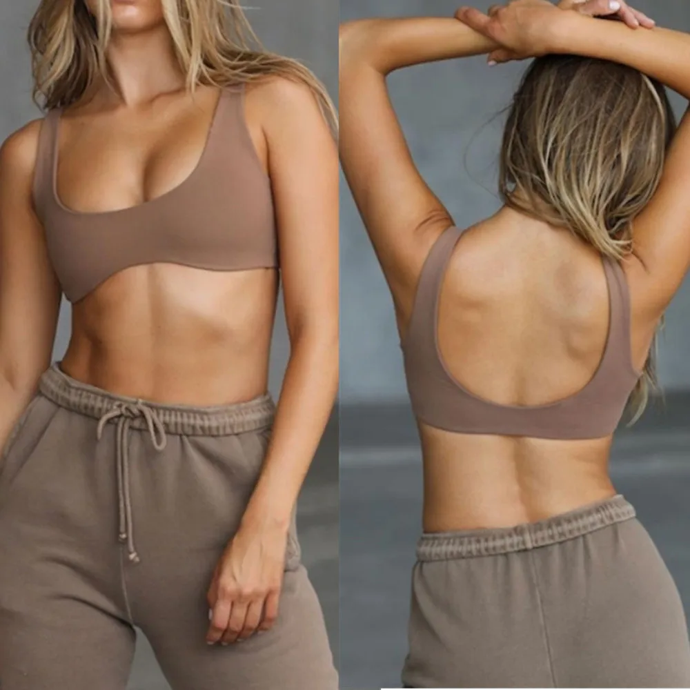 

Fitness Bra Kardashian Same Style Shockproof Sports Curved Hem Yoga Wear Slim Fit Top Run Women