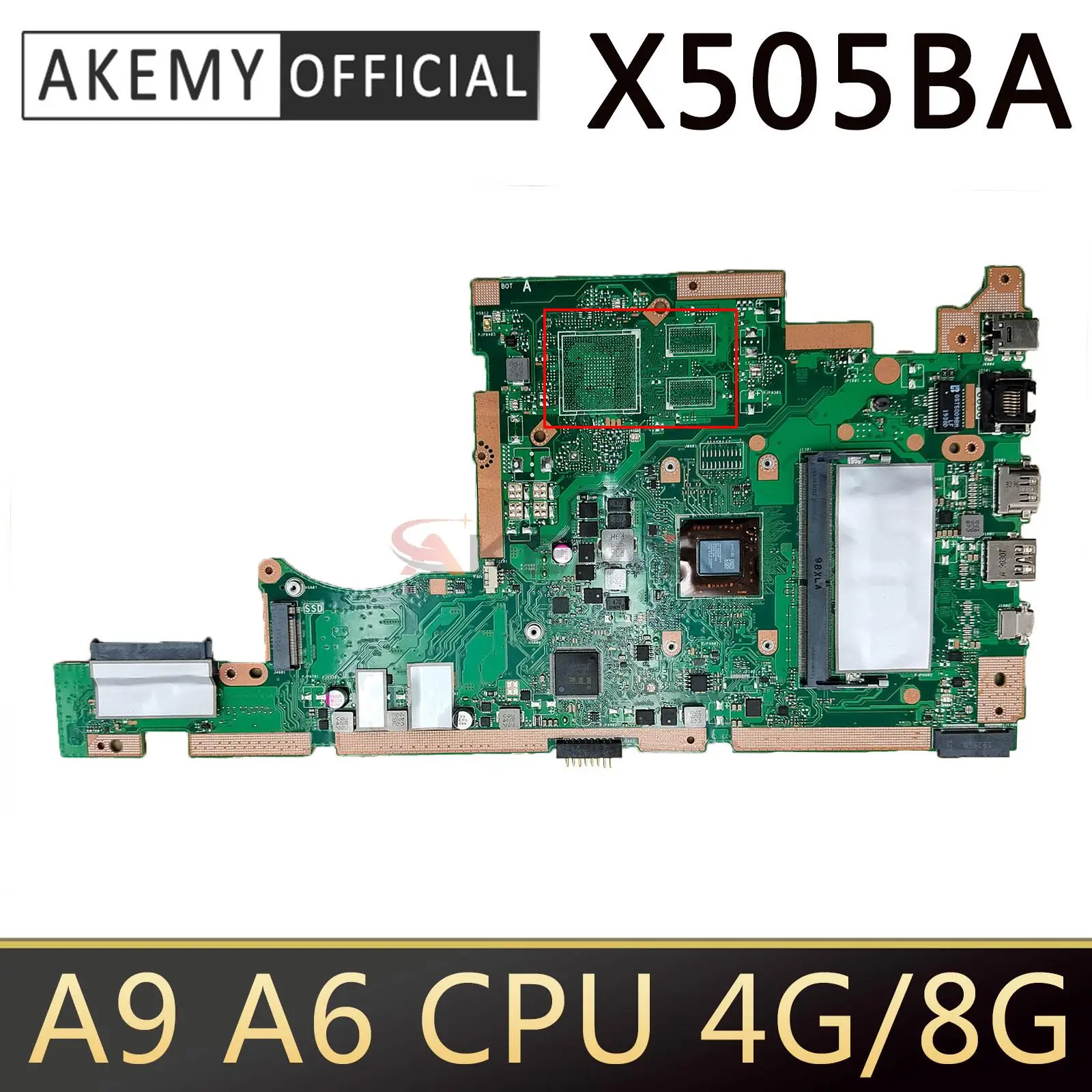 

X505BA Mainboard For ASUS W A9 A6 CPU 4G/8G-RAM X505BA A505BA K505BP F505BA A505BP Laptop Motherboard 100% Fully Tested