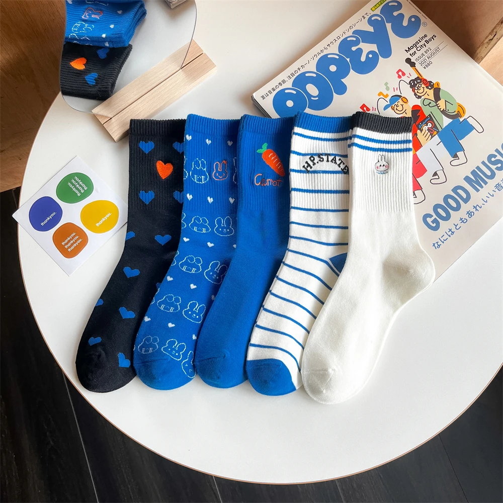 

Rabbit Socks Woman Harajuku Stripe Cute Heart White Japanese Sweets Medium Tube Kawaii Letter Happy Style Embroidered Funny Fun