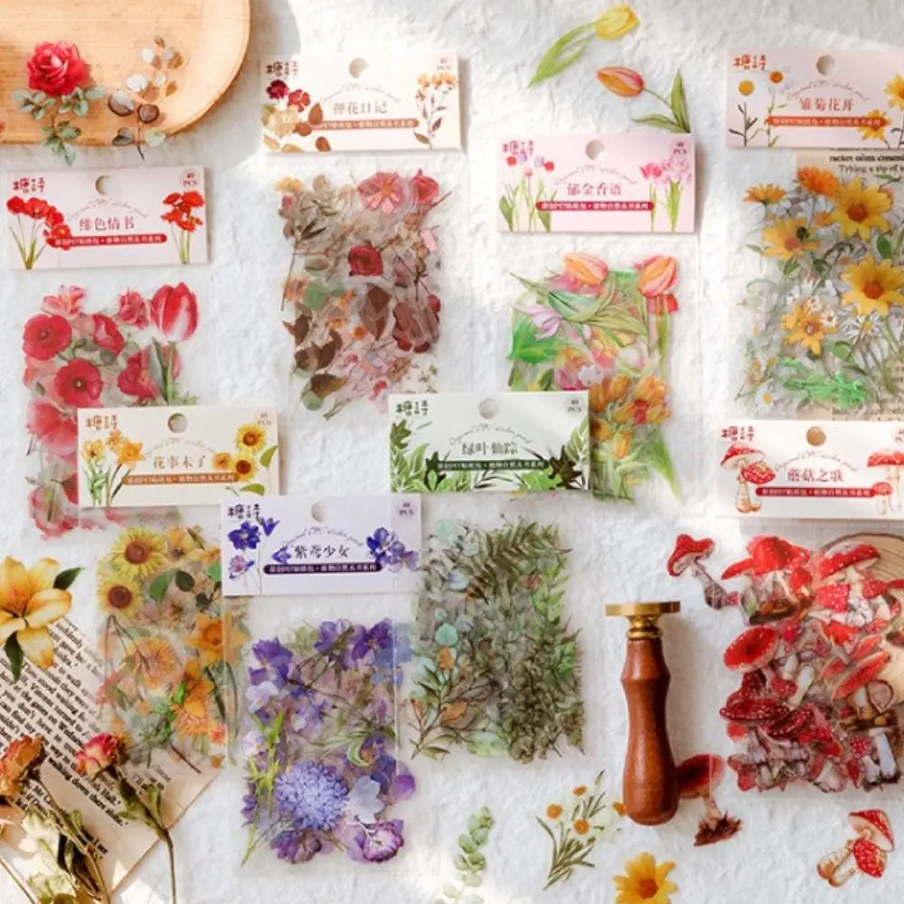 

40 Pieces/Pack Colorful Flower Retro Art Handbook Diary DIY Decoration PET Sticker for Album Notebook