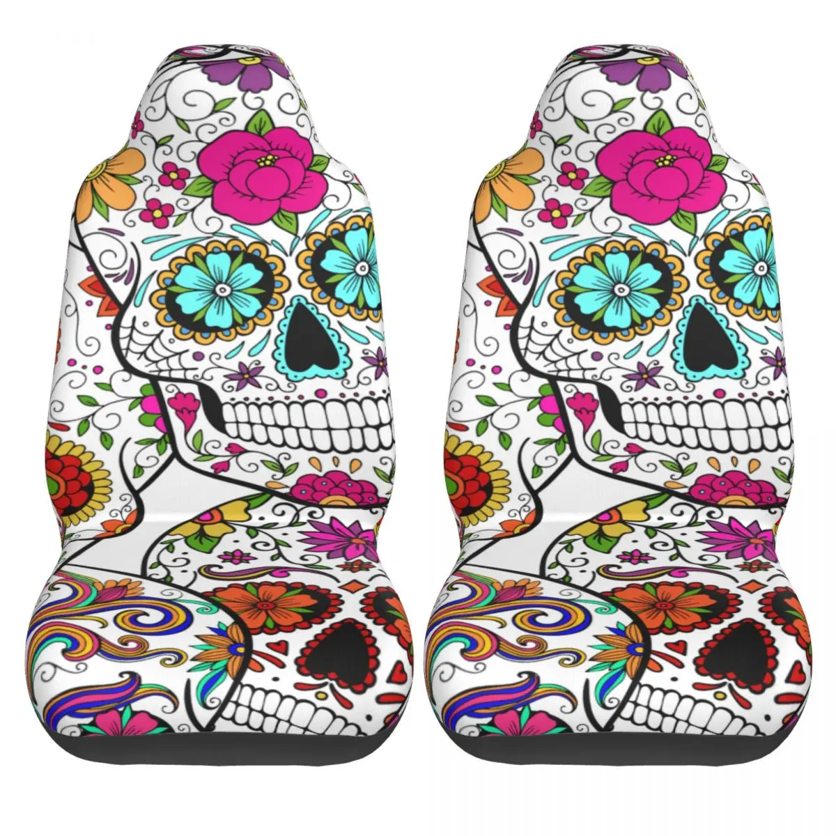 

Car Seat Cover Set Sugar Skulls Abstract Print Polyester Universal Elastic Auto Interior Parts Accessories