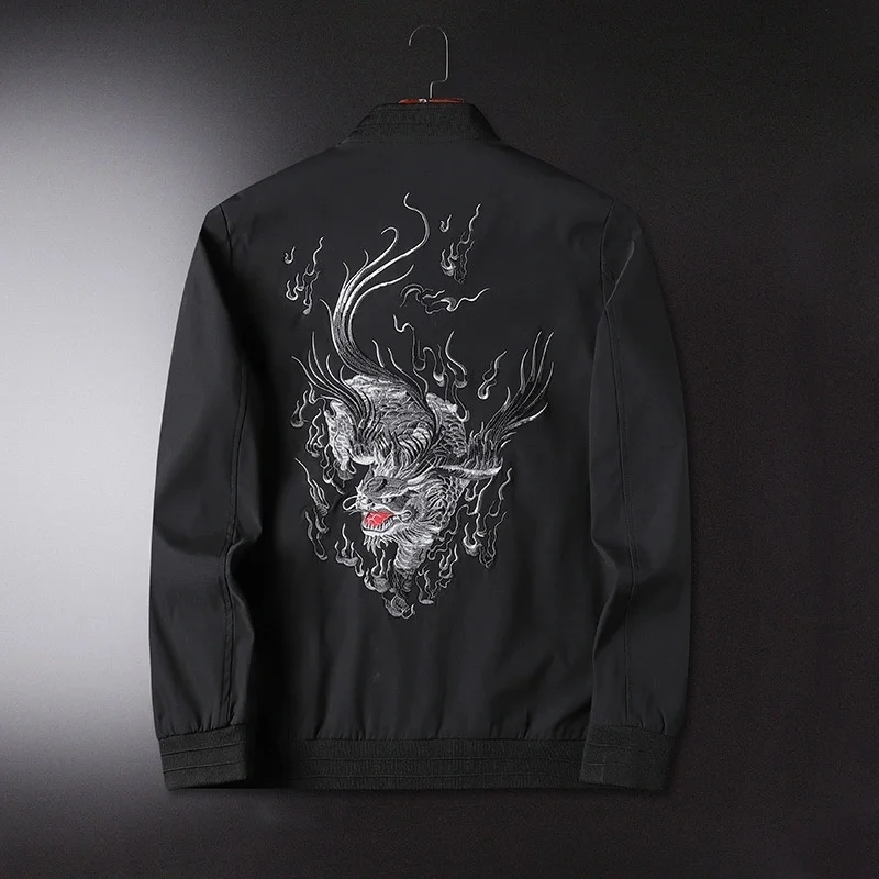 

Chinese style Kirin embroidered jacket men's 2024 spring and autumn new slim youth fashion casual trend men