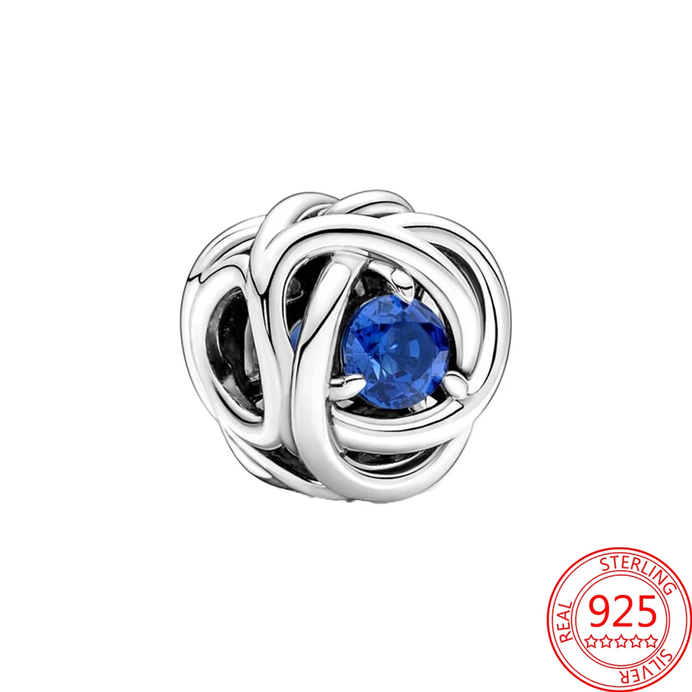 

Forever Blue Cr. Beads September Birthstone Eternity Circle Charm Fit Pandora Bracelet S925 Sliver Girl Jewelry Birthday Gift