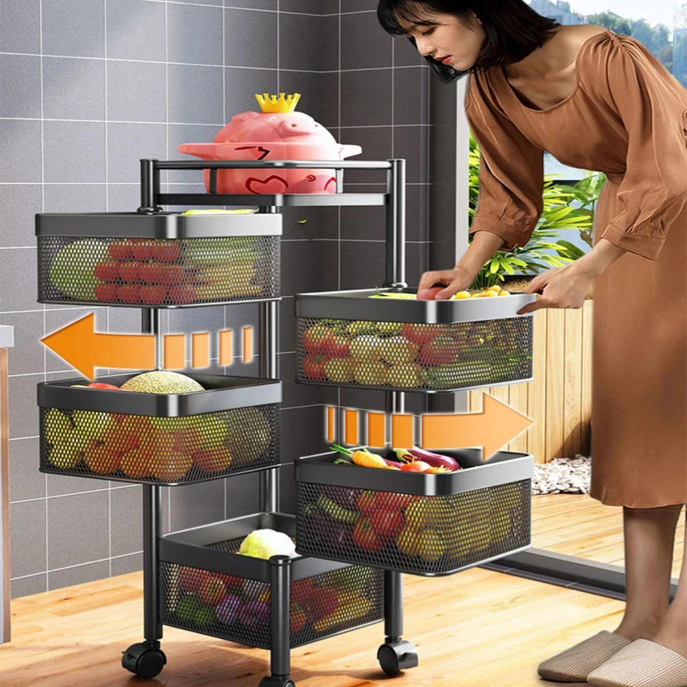 

Напольная стойка, многоуровневая кухонная стойка для хранения, вращающаяся тележка на колесиках для овощей, фруктов, стойка-Органайзер