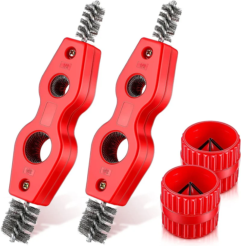 

Copper Pipe Cleaner And Reamer Set 4 In 1 Pipe Deburring Brush Inner-Outer Reamer Pipe Chamfer Tool Deburring Brush Cleaner Tool