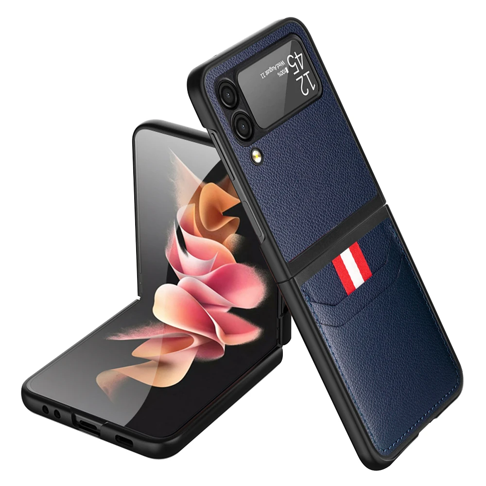 

New Style Lightweiht Matte Leather Cases for Samsung Galaxy Z Flip 5 3 Flip5 Flip4 5G Flip3 Flip 4 with Card Holder Business Cov