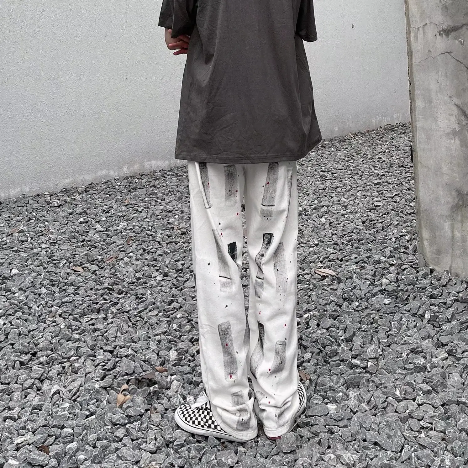 Men Jeans Ins Hip Hop High Street Ink Splash Jeans Y2k Korean Version Fashion Street Loose Straight Jeans Ins Hot Sale Softener