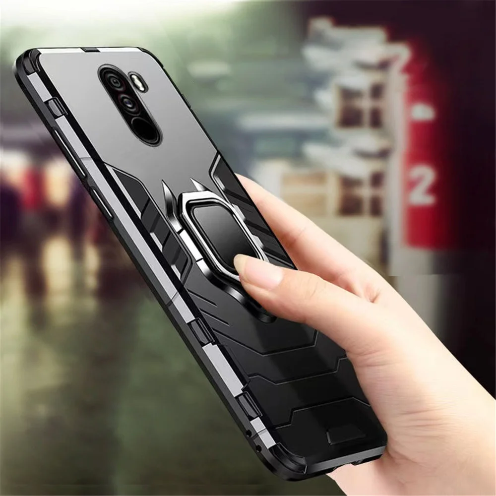 

Pocophone F1 Armor For Xiaomi Pocophone F1 Case Shockproof PC+TPU Protective Back Cover For Poco F1 Case Magnetic Holder Ring