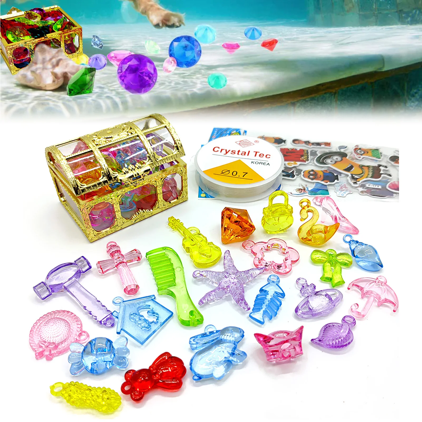

Children Diving Gems Pool Toys Set Kid's Games Toy With Pirate Treasure Box Summer Diving Gem Pool Set Creative Toys For Kids