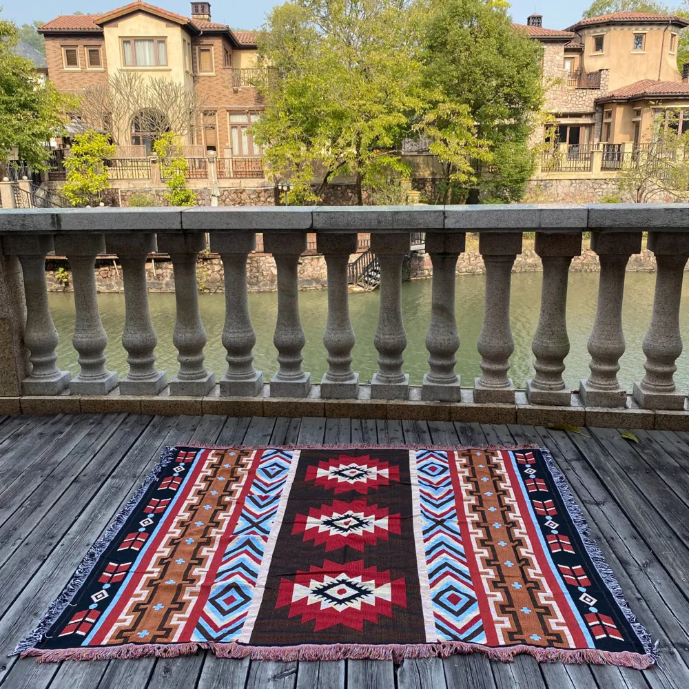 Sofa Decor Woven Thread Blanket Outdoor Rugs Camping Picnic Mat Boho Nordic Bed Plaid Couch Cover Carpet Tassels |