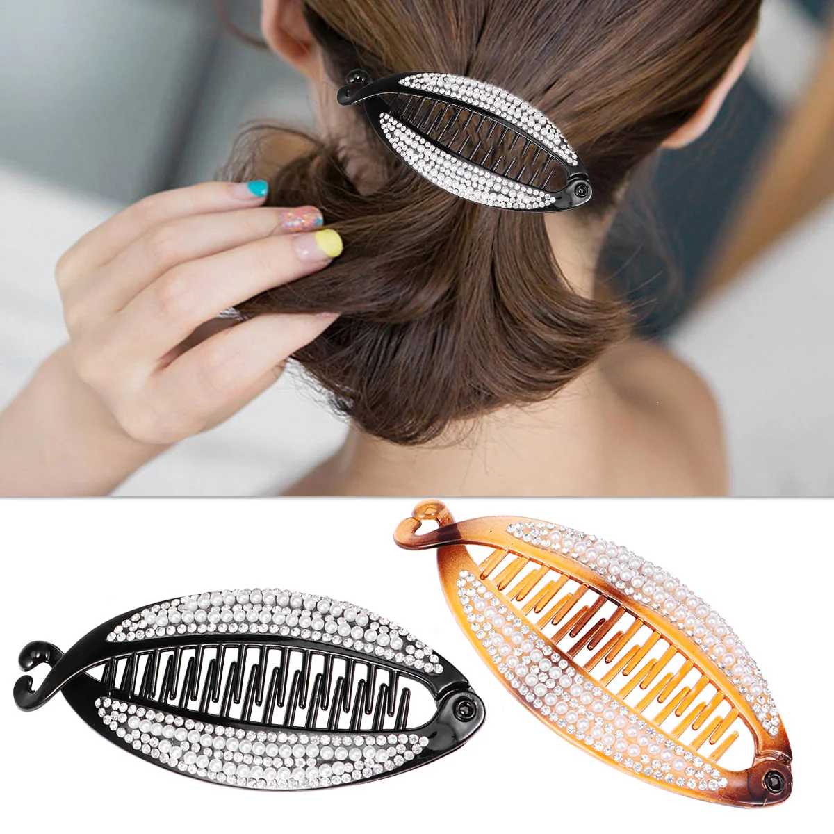 

Hair Clip Banana French Comb Barrettes Vintage Toothed Combs Big Ponytail Resin Fine Crystal Claw Clips Clamp