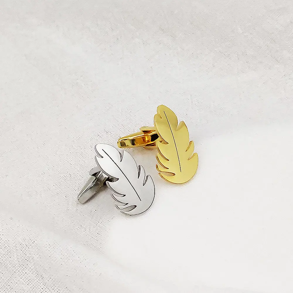 High-Quality French Cufflinks Men's Luxury Stainless Steel Shirt Cufflinks Feather Fashion Shirt Cuff Ornaments Free Shipping