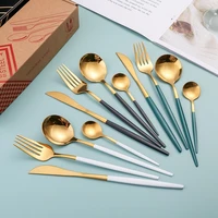 24pcs dinnerware set stainless steel cutlery set kitchen tableware knife fork spoon flatware black gold silverware for 6