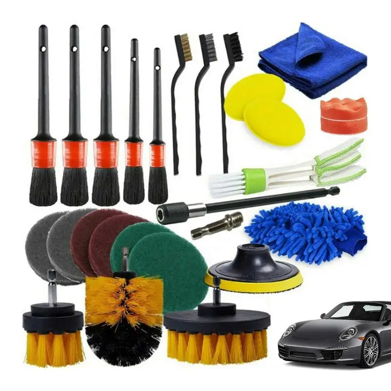 

26 PCS Car Detailing Brush Set Car Cleaning Kit For Wheels Engine 5 Sizes Automotive Interior Dashboard Air Outlet Clean Brush