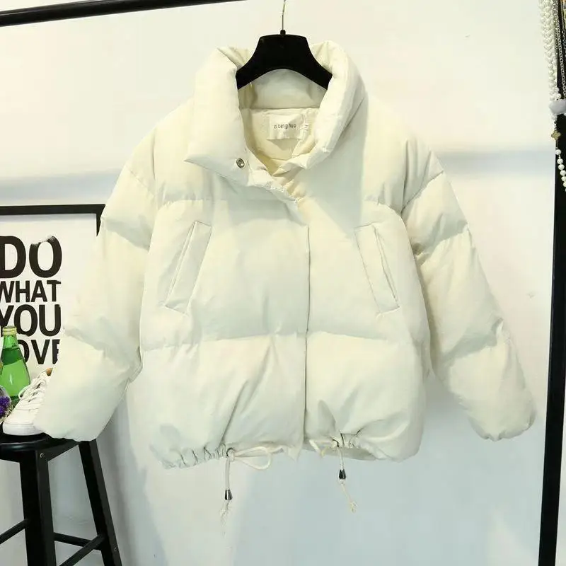 Women Fashion Short Loose Thick Jacket Cotton-Padded 2023 Winter Long Sleeve Parkas Female Warm Oversized Solid Coa