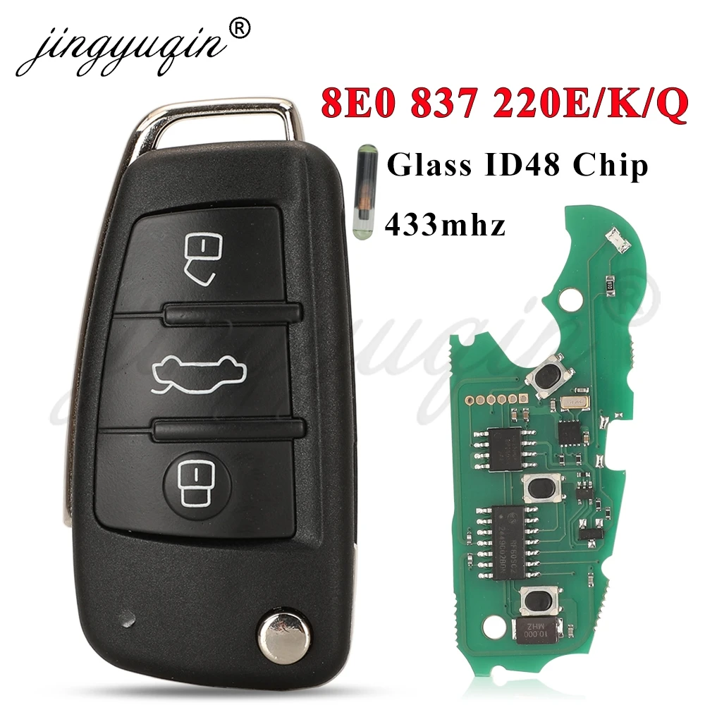 

Jingyuqin 8E0837220E/Q/K 433 МГц ID48 чип откидной автомобильный дистанционный ключ для Audi A4 B7 2005 2006 2007 2008 HU66 брелок управления