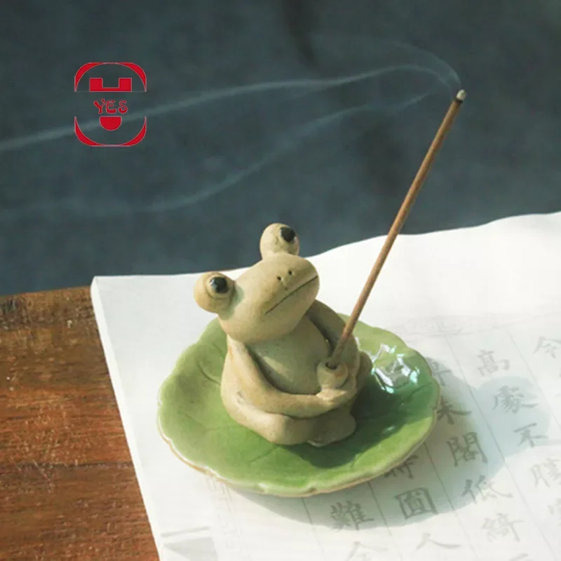 

Mini Cute Ceramic Zen Frog Sculpture Censer Inserted Incense Stick Incense Tea House Tea Pet Manual Figurines Crafts Home Decor