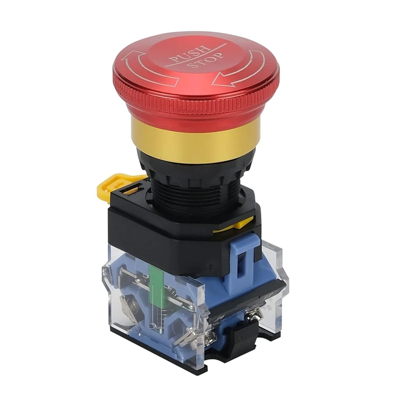 Emergency Stop Button 10A 22Mm Latching Push Switch Aluminum Alloy Round 1NO 1NC 440V