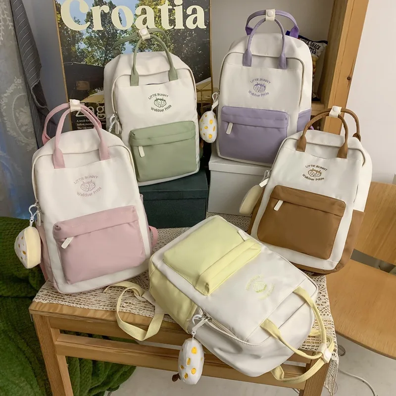 

Pink Harajuku Kawaii Book Bag Women Travel School Bags Female Cute Nylon Laptop College Backpack Lady Student Portable Bags Girl