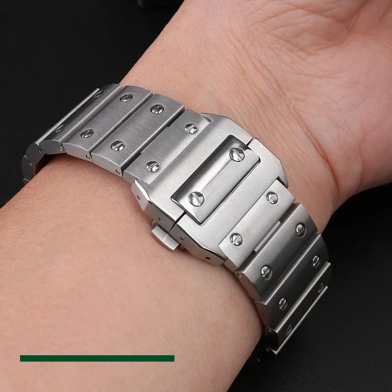 316L High Quality Solid Stainless Steel Watch Band For cartier Santos100 WSSA0009 watchband Metal Strap Men's Band 23mm