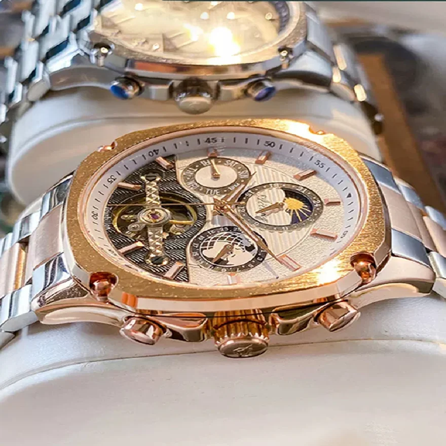 

Часы наручные AILANG Мужские механические, автоматические светящиеся с Лунной фазой, классические, с браслетом из нержавеющей стали