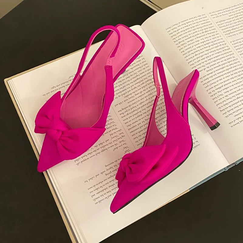

Summer 2022 Brand Women Slingback Sandals Shoes Fashion Bow-knot Pointed Toe Slip on Ladies Elegant Dress Pumps Shoes