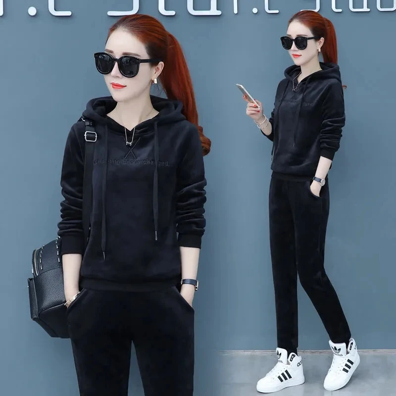 Женский бархатный свитшот повседневный спортивный костюм золотого цвета