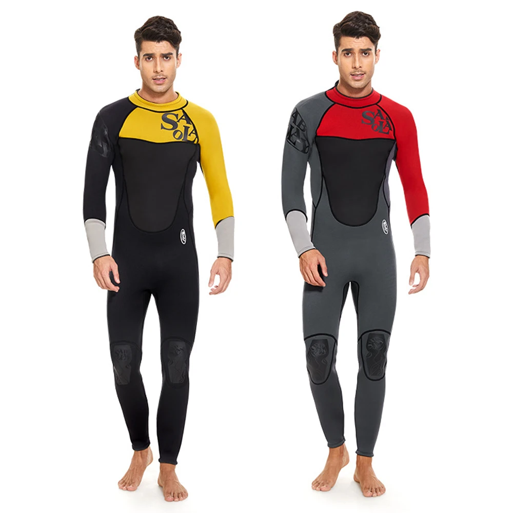 Men's Fashion 3MM Neoprene Wetsuit One-Piece Long-Sleeved Thickening Warm Cold-Proof Swimming Snorkeling Surfing Wetsuit