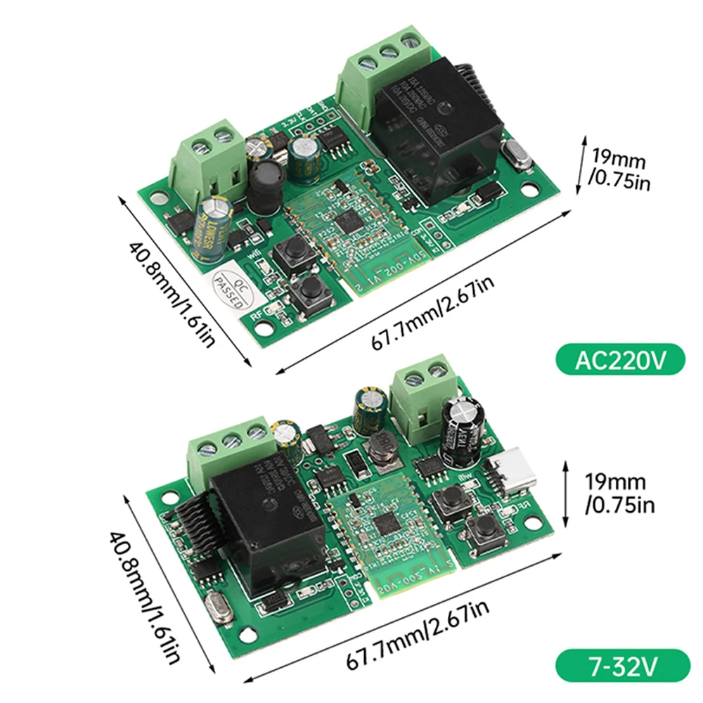 AC220V AC/DC7-32V/DC5V одноканальный Wi-Fi 2 4G Bluetooth-совместимый релейный модуль Type-C