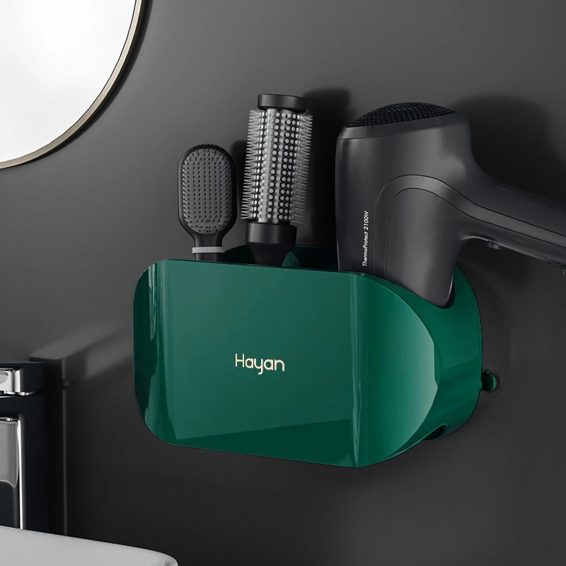 

Wall-Mounted Hair Dryer Holder Blower Organizer Adhesive Waterproof Shelf Free Punching Storage Rack Stand For Bathroom Holder